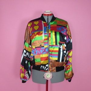 Multi-Colored Bomber Jacket 90s Style